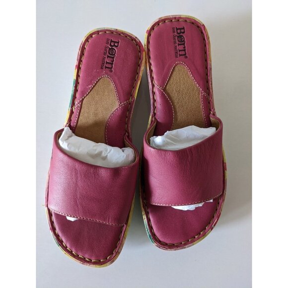 Born Women Sandals Hand Crafted Pink Floral Platform Genuine Leather Size 35 M/W - Picture 3 of 10